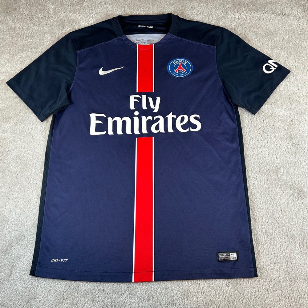 Nike PSG Soccer Jersey Mens Medium Blue 2015-16 Home‎ Fly Emirates 658907-411